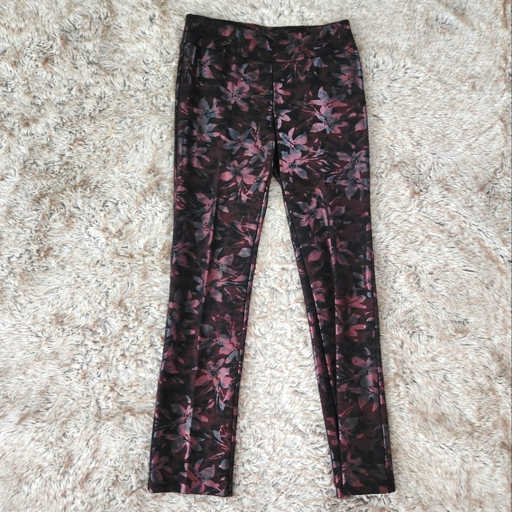 Soft Surroundings Twilight Pants Straight Leg Metallic Pink Floral Women's 4‎